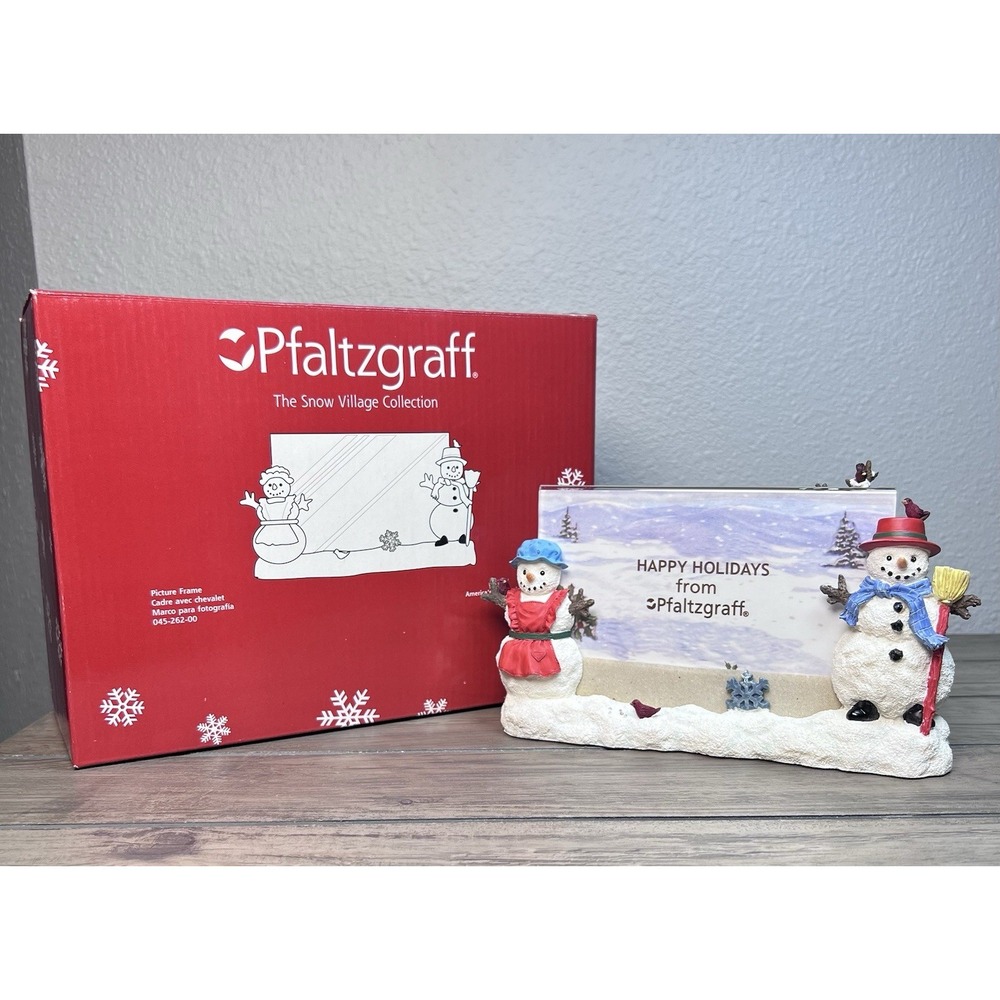 Pfaltzgraff 2002 Snow Village Picture Frame 4x6 Christmas Snowman Vintage NIB